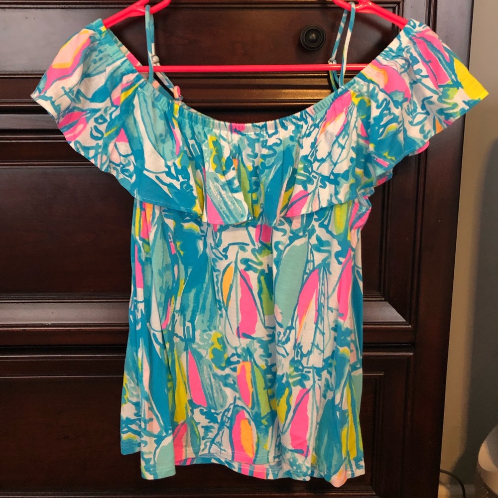 Off the shoulder sailboat print